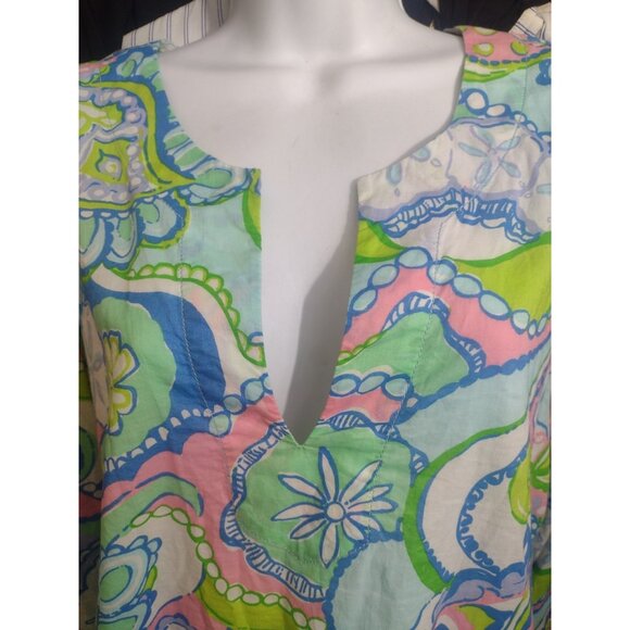 Lilly Pulitzer Amelia Island Paisley Tunic Top L 3/4 Conch Republic Coastal Fish - Picture 2 of 8